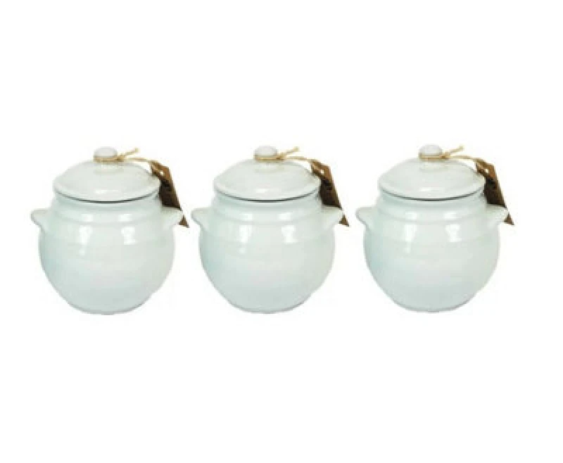Image of Verano Spanish Ceramics Set Of 3 Rustic Pastel Fully Dipped Terracotta Kitchen Dining Storage Jar W/ Lid Duck Egg Blue (H) 15Cm