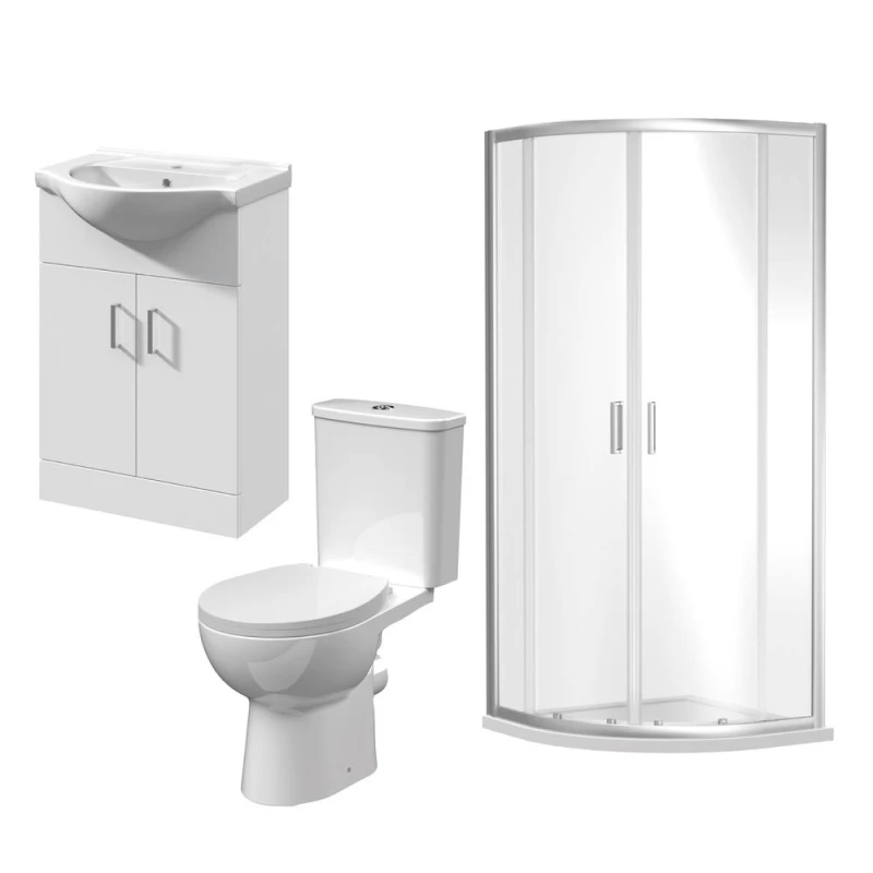 Image of Balterley Bathroom Suite 900mm Quadrant Enclosure, Tray, Vanity Basin, Toilet White