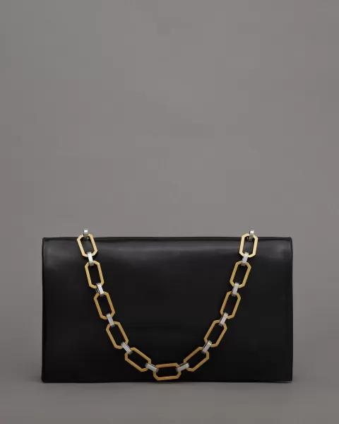 Image of AllSaints Akira Leather Removable Chain Clutch Bag