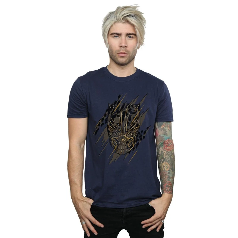 Image of Marvel Marvel Men Black Panther Gold Head T-Shirt in Navy Size: Small Navy S Male 5057736576632