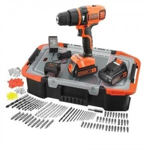Image of Black & Decker 18V Lithium-ion Hammer Drill With 2 Batteries and 160 Accessories and Storage Box