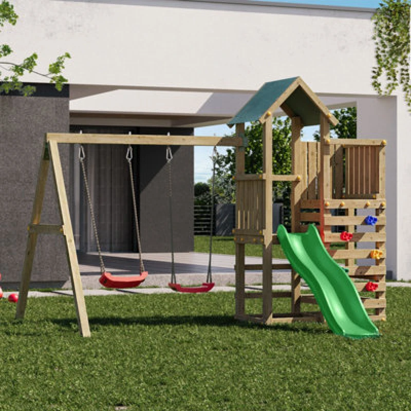 Image of Shire Chester Climbing Frame With Double Swings Silde And Step Ladder