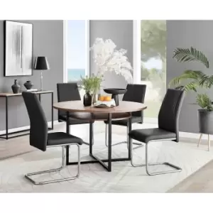 Image of Furniture Box Adley Brown Wood Storage Dining Table and 4 Black Lorenzo Chairs