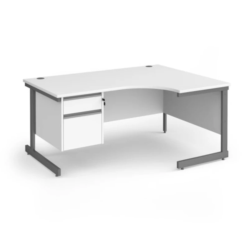 Image of Contract 25 Right Hand Graphite Frame Ergonomic Office Desk with 2 Drawer Pedestal - 1600mm - White