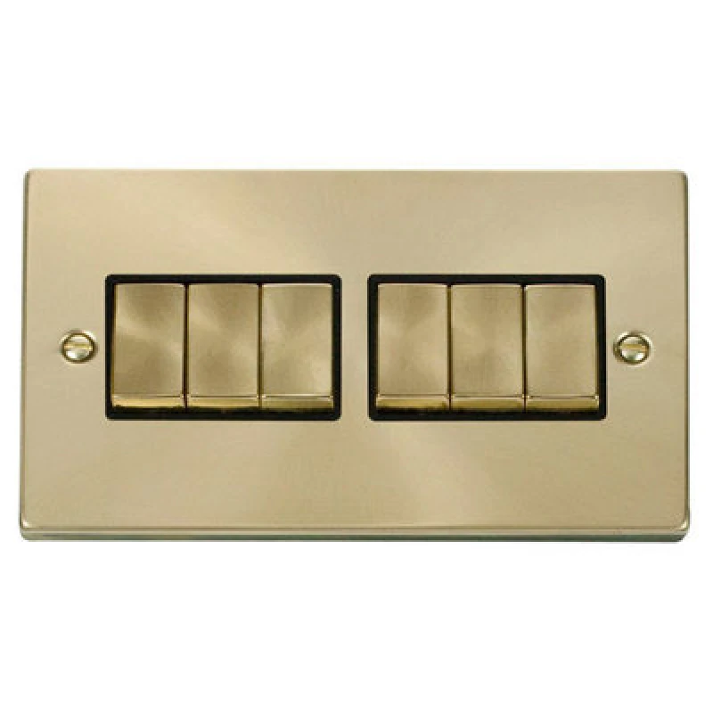 Image of SE Home Satin / Brushed Brass 10A 6 Gang 2 Way Ingot Light Switch Gold
