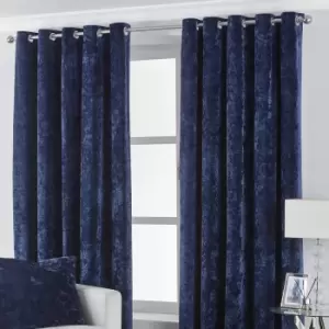 Image of Verona Crushed Velvet Eyelet Curtains Navy, Navy / 229 x 183cm