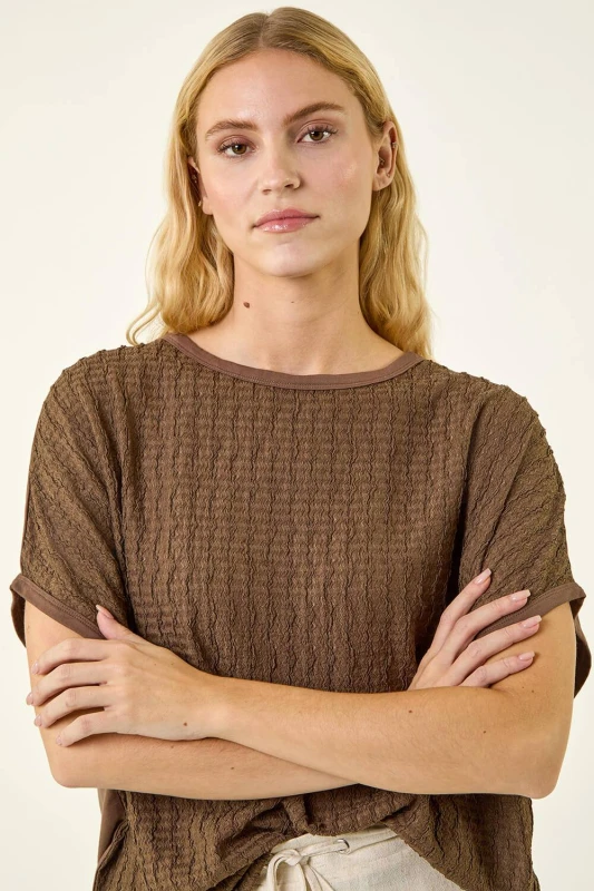 Image of Roman Womens Textured Stretch Tunic Top in Chocolate Size: 20 Chocolate Female 20