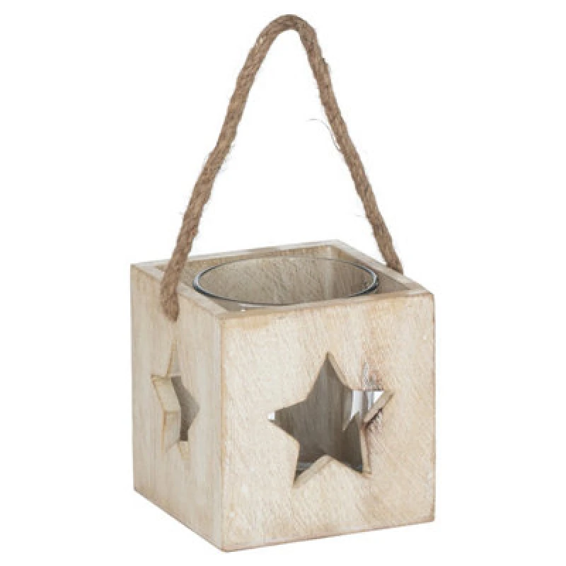 Image of Hill Interiors Washed Wood Star Tealight Candle Holder