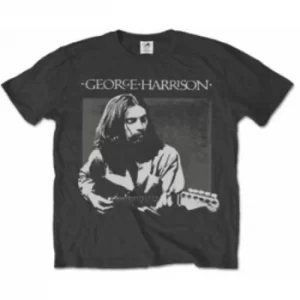 Image of George Harrison Live Portrait Mens Charcoal T Shirt: Medium