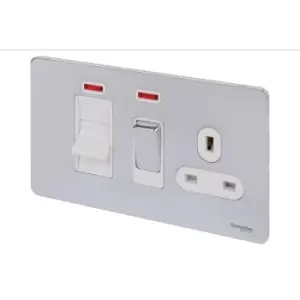 Image of Schneider USFP 45A Cooker Switch With 13A Socket & Neon White Insert Polished Chrome - GU4401WPC