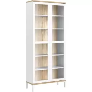 Image of Display Cabinet Glazed 2 Doors in White and Oak - White and Oak