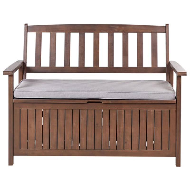 Image of Beliani Garden Bench With Cushion Sovana 120 Cm With Storage Acacia Wood Light Grey