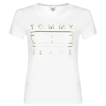 Image of Tommy Jeans Outline Flag T Shirt - White/Gold