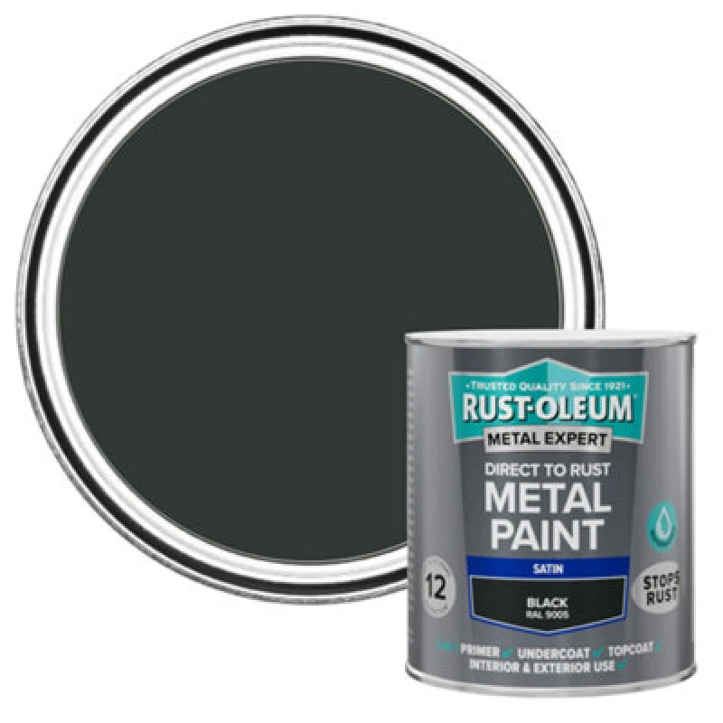 Image of Rust-Oleum Metal Expert Black Satin Topcoat Paint, 750Ml Tin