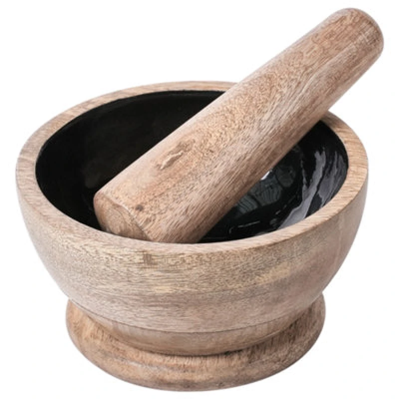 Image of Beliani Mortar And Pestle Qena Mango Wood Brown/ Black