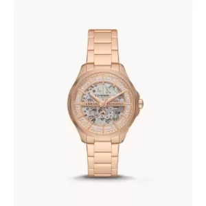 Image of Armani Exchange Womens Automatic Rose Gold-Tone Stainless Steel Watch - Rose Gold
