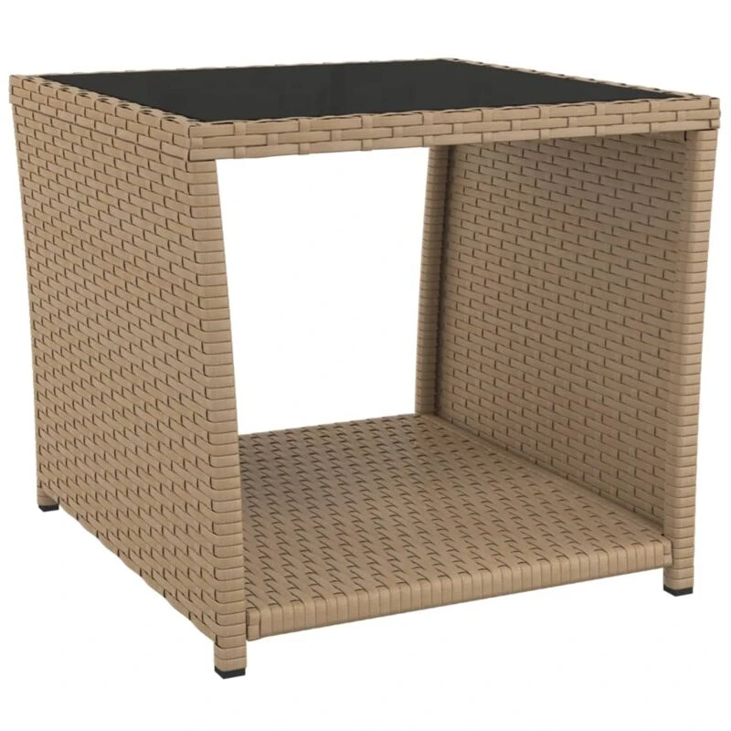 Image of VIDAXL Tea Table with Glass Top Beige Poly Rattan&Tempered Glass Vidaxl 319561