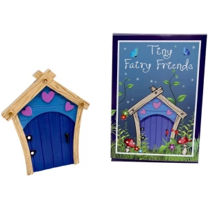Image of Blue Fairy Door With Purple Hearts