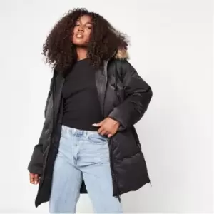 Image of Missguided Oversized Faux Fur Hooded Puffer Coat - Black