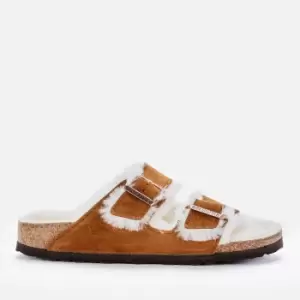 Image of Birkenstock Womens Arizona Slim Fit Shearling Double Strap Sandals - Mink - UK 8