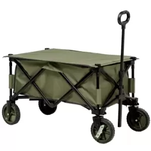 Image of Outsunny Folding Garden Trolley on Wheels, Collapsible Camping Trolley with Folding Board, Outdoor Utility Wagon with Steel Frame Oxford Fabric Green