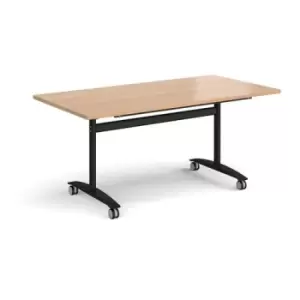 Image of Rectangular deluxe fliptop meeting table with Black frame 1600mm x 800mm - beech