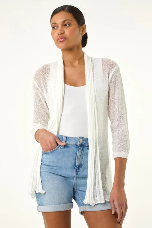 Image of Roman Womens Longline Back Detail Cardigan in Ivory Size: 20 Ivory Female 20