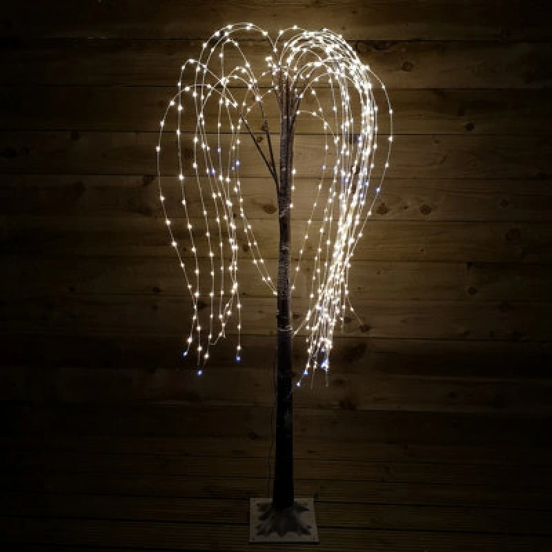 Image of Samuel Alexander 5ft 1.5M Premier Christmas Brown Flocked Staticorflashing 540 LED Willow Tree In White Mix