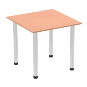 Image of Impulse 800mm Square Table Beech Top Brushed Aluminium Post Leg