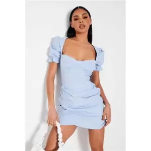 Image of I Saw It First Baby Blue Bengaline Sweetheart Puff Sleeve Wrap Bodycon Dress - Blue