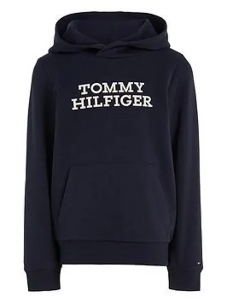 Image of Tommy Hilfiger Boys Logo Hoodie - Desert Sky, Navy, Size 8 Years