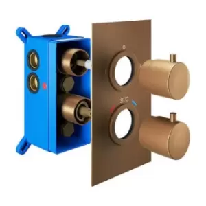 Image of Brushed Bronze Twin Outlet Round Thermostatic Shower Valve