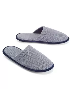 Image of Cotton Traders Mens Herringbone Mule Slippers in Blue