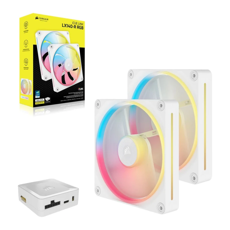 Image of CORSAIR iCUE LINK LX140-R RGB 140mm PWM Reverse Fans Starter Kit - White