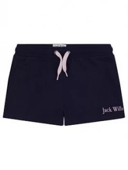 Image of Jack Wills Girls Script Jersey Short - Navy, Size Age: 8-9 Years, Women
