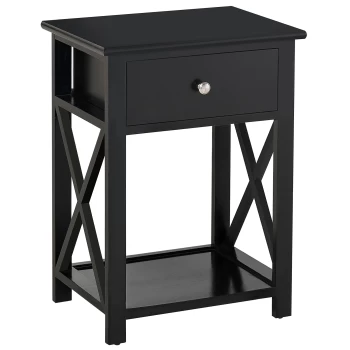 Image of HOMCOM Traditional Accent End Table With 1 Drawer,X Bar Bottom Storage Shelf, for Living Room Bedroom Room 40L x 30W x 55H cm - Black AOSOM UK
