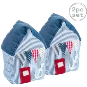 Image of Nicola Spring - Beach Hut Door Stops - 15 x 21cm - Blue Stripe - Pack of 2