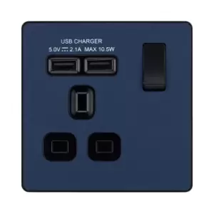 Image of BG Evolve Matt Blue Single Switched 13A Power Socket + 2 X USB (2.1A) - PCDDB21U2B