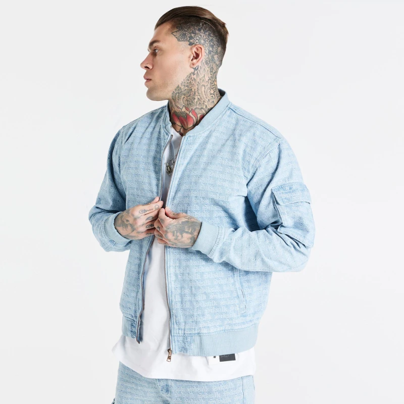 Image of SikSilk Mens Ribbed Bomber Jacket Light Blue male 2X Large