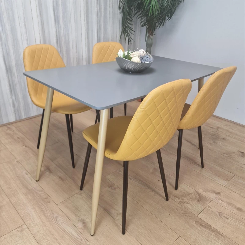 Image of KOSY KOALA KOSY KOALA Wooden Rectangle Grey Dining Table with 4 Mustard Gem Patterned Chairs Grey One Size Unisex 5061055340188