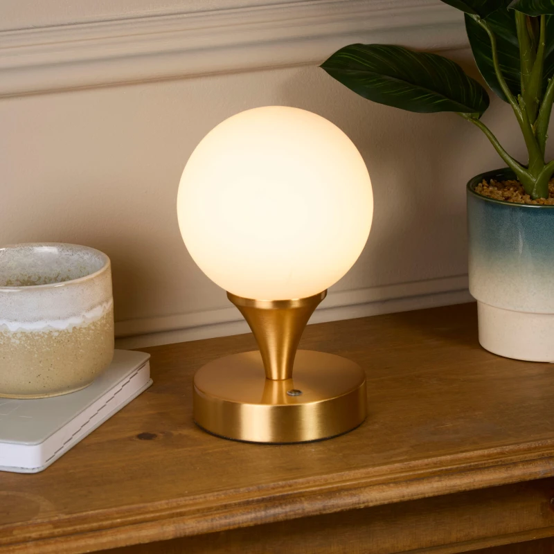 Image of SO'HOME Rechargeable White Opal Glass Table Lamp Gold-Coloured ONE SIZE
