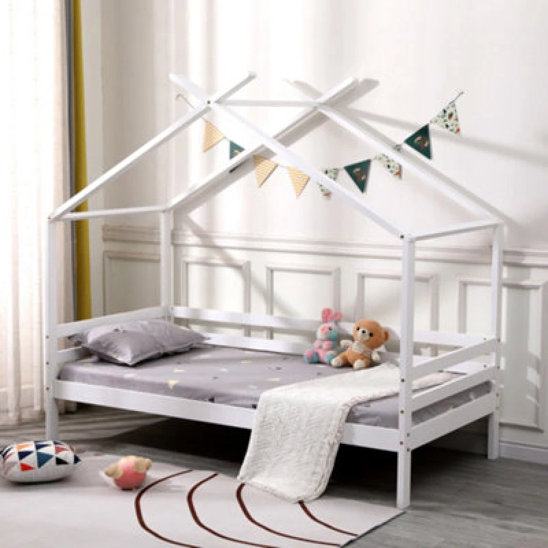 Image of Slumberworx Teddy Kids Wooden House Treehouse Single Bed Frame (white), White 5.05574E+12