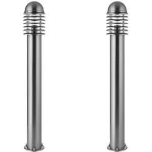 Image of 2 PACK 1m Outdoor Post Bollard Light Polished Steel Vandal Proof Pathway Lamp