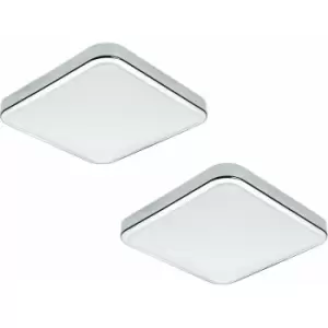 Image of 2 pack Wall Flush Ceiling Light IP44 Bathroom Chrome Shade White Plastic LED 16W