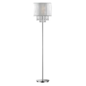 Image of Opera 1 Light Floor Lamp Chrome, White, Clear with Crystals and White Shade, E27