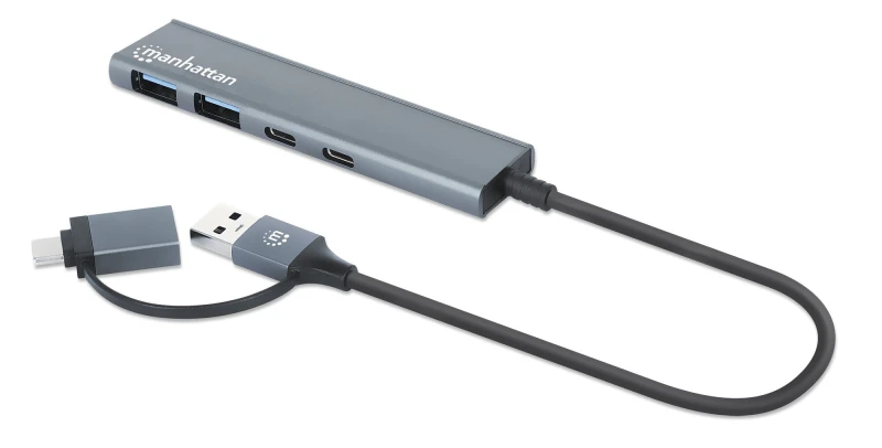 Image of Manhattan Manhattan USB-C & USB-A Combo Dock/Hub, Ports (4): USB-A (x2) and USB-C (x2), 5 Gbps (USB 3.2 Gen1 aka USB 3.0), External Power Supply Not N