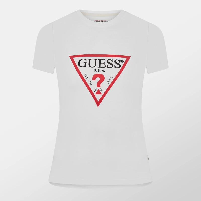 Image of Guess Triangle Logo T-Shirt - White White 8