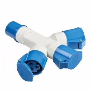 Image of KnightsBridge 16A 240V IP44 2P+E 3 Way Caravan Lead Splitter