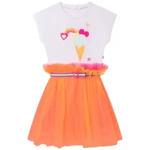 Image of Billieblush Girls Overlay Tulle Graphic-print Dress In White - Size 4 Years