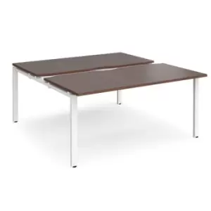 Image of Bench Desk 2 Person Starter Rectangular Desks 1600mm With Sliding Tops Walnut Tops With White Frames 1600mm Depth Adapt